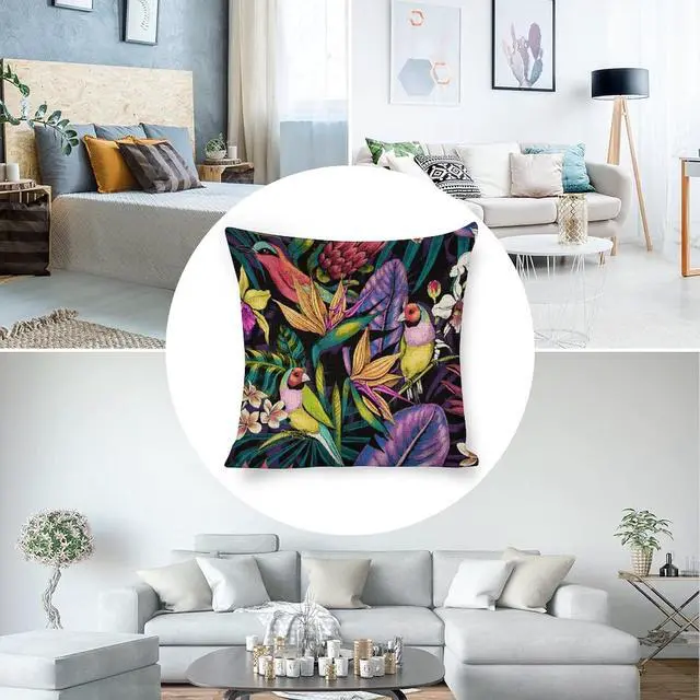 Alt view image 4 of 7 - Linen Pillow Case Gouldian Finch Pattern 18x18 Inch Double Sided Decorative Cushion Cover for Sofa Bed Chair Car