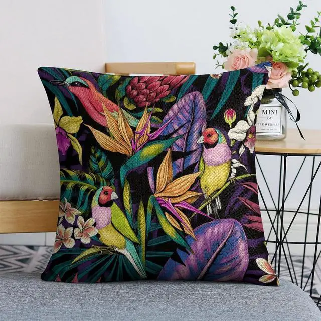 Alt view image 7 of 7 - Linen Pillow Case Gouldian Finch Pattern 18x18 Inch Double Sided Decorative Cushion Cover for Sofa Bed Chair Car