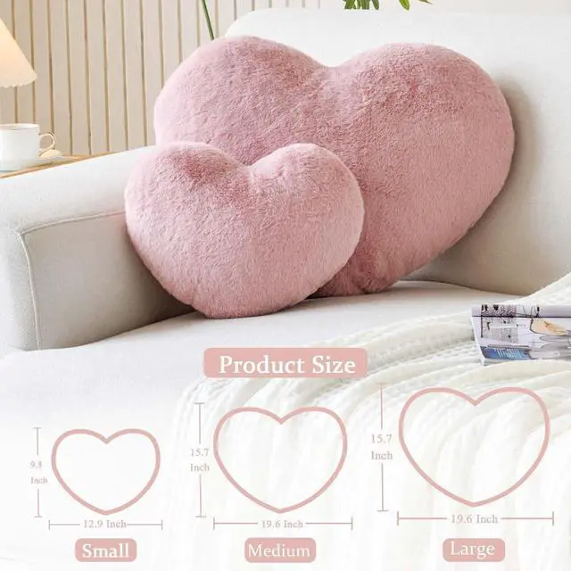Alt view image 2 of 7 - XVTRU Dusty Pink Heart Pillows, Cute Heart Decorative Pillow, Heart Shaped Throw Pillows for Bed, Faux Rabbit Fur Plush Hoom Decor Pillow Cushion for Chair Sofa Living Room (Mini 12.9" x 9.8")