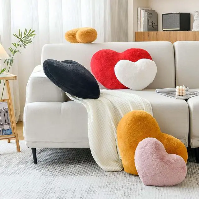 Alt view image 3 of 7 - XVTRU Dusty Pink Heart Pillows, Cute Heart Decorative Pillow, Heart Shaped Throw Pillows for Bed, Faux Rabbit Fur Plush Hoom Decor Pillow Cushion for Chair Sofa Living Room (Mini 12.9" x 9.8")