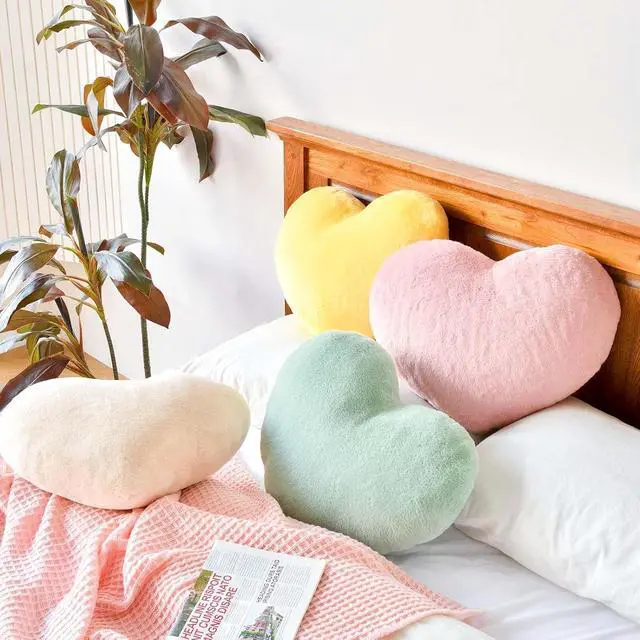 Alt view image 4 of 7 - XVTRU Dusty Pink Heart Pillows, Cute Heart Decorative Pillow, Heart Shaped Throw Pillows for Bed, Faux Rabbit Fur Plush Hoom Decor Pillow Cushion for Chair Sofa Living Room (Mini 12.9" x 9.8")