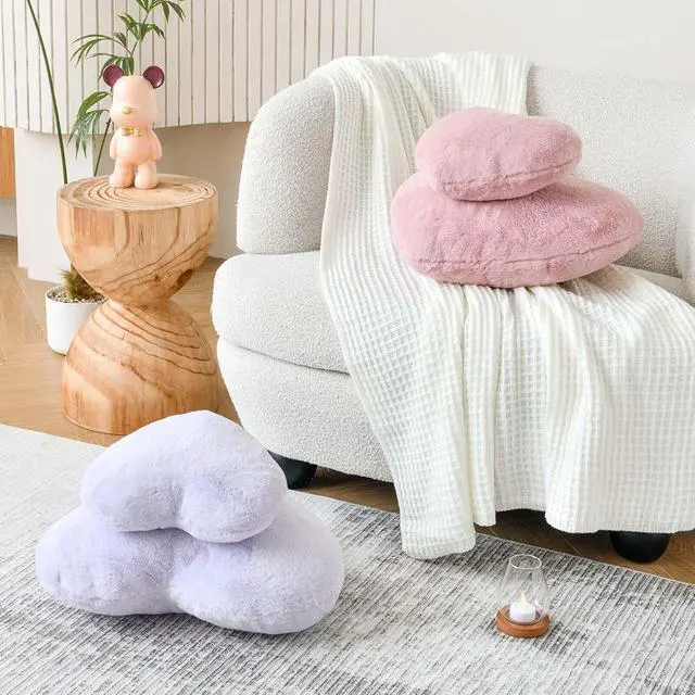 Alt view image 5 of 7 - XVTRU Dusty Pink Heart Pillows, Cute Heart Decorative Pillow, Heart Shaped Throw Pillows for Bed, Faux Rabbit Fur Plush Hoom Decor Pillow Cushion for Chair Sofa Living Room (Mini 12.9" x 9.8")