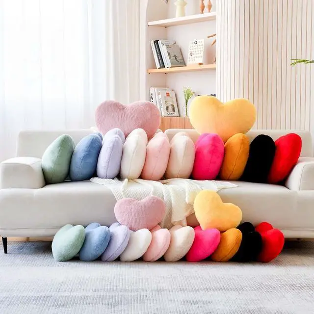Alt view image 6 of 7 - XVTRU Dusty Pink Heart Pillows, Cute Heart Decorative Pillow, Heart Shaped Throw Pillows for Bed, Faux Rabbit Fur Plush Hoom Decor Pillow Cushion for Chair Sofa Living Room (Mini 12.9" x 9.8")