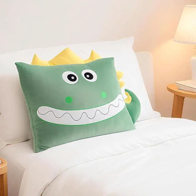 Main image of Kids Plush Cute Dino Animal Soft Toddler Pillowcase for Beds and Nap Time Travel Pillows Bedroom Home Furnishing, Christmas Halloween Thanksgiving Gifts (Dinosaur-Green, 26×20Inches)