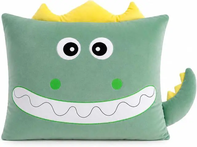 Alt view image 6 of 7 - Kids Plush Cute Dino Animal Soft Toddler Pillowcase for Beds and Nap Time Travel Pillows Bedroom Home Furnishing, Christmas Halloween Thanksgiving Gifts (Dinosaur-Green, 26×20Inches)
