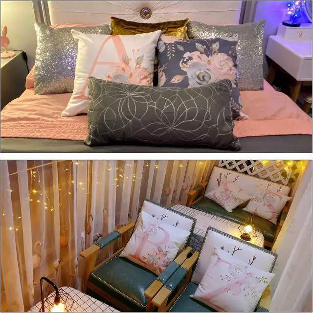 Alt view image 6 of 6 - Throw Pillow Covers Alphabet Decorative Pillow Cases ABC Letter Flowers Cushion Covers 18 x 18 Inch Square Pillow Protectors for Sofa Couch Bedroom Car Chair Home Decor (B)