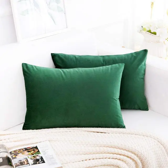Alt view image 2 of 7 - RainRoad Dark Green Throw Pillow Covers 12x20 Inch,Set of 2