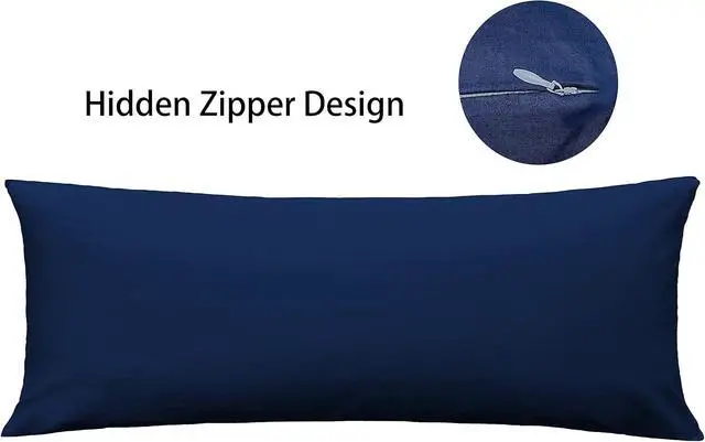 Alt view image 3 of 6 - iMaylex Soft 100% Egyptian Cotton Zipper Pillow Case, Cozy and Lightweight Pillowcase, Easy Care, Navy Blue, Body, 20'' x 48''