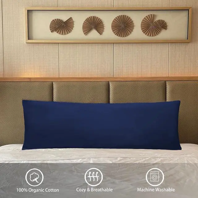 Alt view image 5 of 6 - iMaylex Soft 100% Egyptian Cotton Zipper Pillow Case, Cozy and Lightweight Pillowcase, Easy Care, Navy Blue, Body, 20'' x 48''