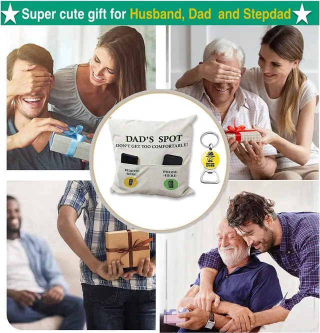 Alt view image 2 of 7 - ZUYUROU Dad Gifts, 2-Pocket Dad's Spot Throw Pillow Covers 18 x 18 Inch + Engraved Bottle Opener, Dad Gifts from Daughter SonBirthday Christmas Thanksgiving Day Gifts for Papa Stepdad