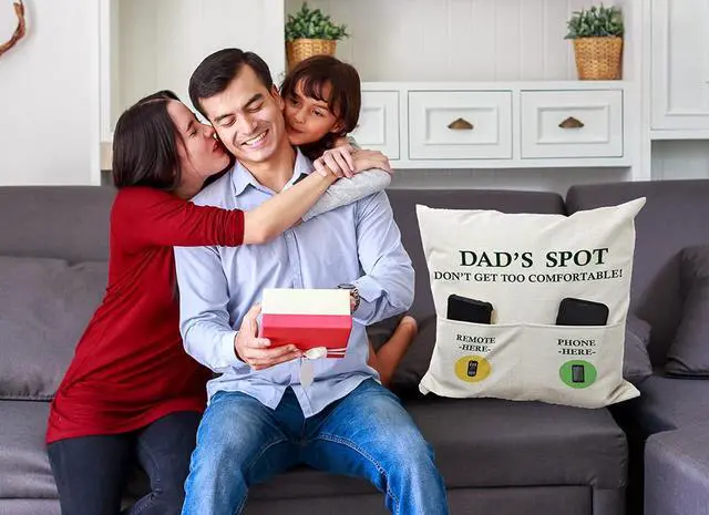 Alt view image 4 of 7 - ZUYUROU Dad Gifts, 2-Pocket Dad's Spot Throw Pillow Covers 18 x 18 Inch + Engraved Bottle Opener, Dad Gifts from Daughter SonBirthday Christmas Thanksgiving Day Gifts for Papa Stepdad