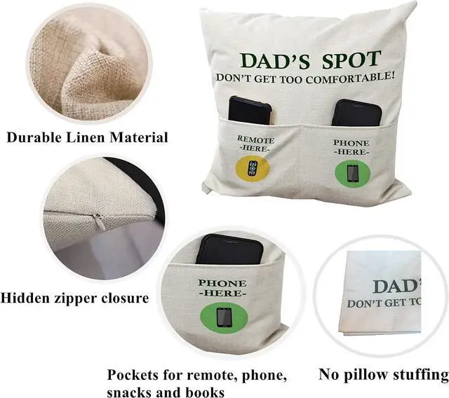 Alt view image 7 of 7 - ZUYUROU Dad Gifts, 2-Pocket Dad's Spot Throw Pillow Covers 18 x 18 Inch + Engraved Bottle Opener, Dad Gifts from Daughter SonBirthday Christmas Thanksgiving Day Gifts for Papa Stepdad
