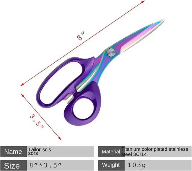 Alt view image 3 of 7 - Rust-proof Titanium Coated Stainless Steel Multipurpose 8 Rainbow&Purple Scissors Fabric Textile Dressmaking Craft Office Home Daily Use