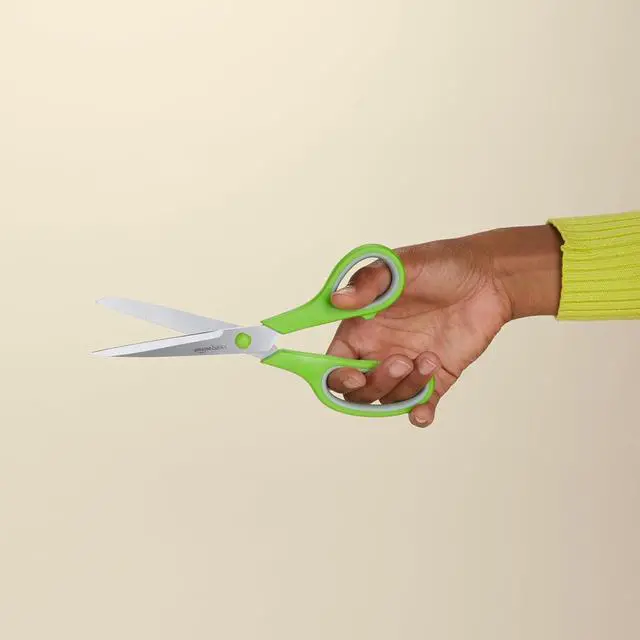 Alt view image 3 of 7 - Amazon Basics Multipurpose Stainless Steel Scissors for Office, Crafts, Paper Cutting, Fabric Cutting, Right/Left Handed, Comfort Grip, PVD Coated, 2-Pack, Green and Grey
