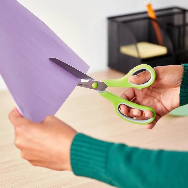 Alt view image 7 of 7 - Amazon Basics Multipurpose Stainless Steel Scissors for Office, Crafts, Paper Cutting, Fabric Cutting, Right/Left Handed, Comfort Grip, PVD Coated, 2-Pack, Green and Grey