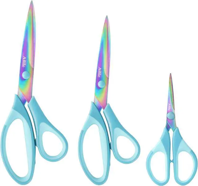 Main image of Craft Scissors, All Purpose Sharp Titanium Blade Shears, Comfortable Grips, School Scissors Set of 3 pack, Ideal for Office, Home, Sewing, Fabric, Kitchen, Arts and DIY Supplies, 9.3"/8.5"/5.6", Blue