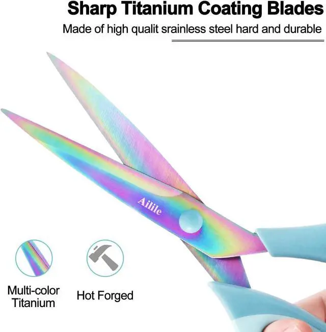 Alt view image 3 of 7 - Craft Scissors, All Purpose Sharp Titanium Blade Shears, Comfortable Grips, School Scissors Set of 3 pack, Ideal for Office, Home, Sewing, Fabric, Kitchen, Arts and DIY Supplies, 9.3"/8.5"/5.6", Blue