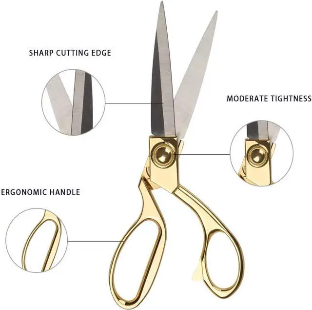 Alt view image 2 of 7 - 8.5 '' Gold Stainless Steel Sharp Tailor Scissors Professional Household Shears Craft Fabric Heavy Duty Cutting Sewing, Crafts, Home Kitchen Office