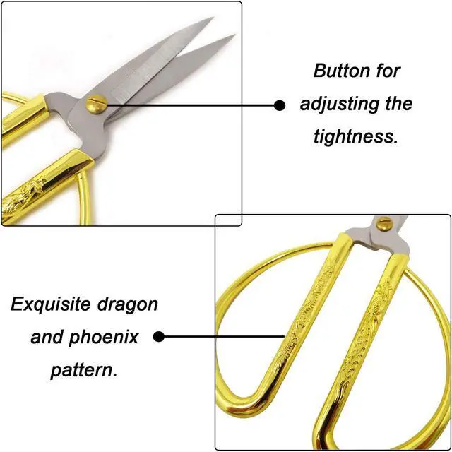 Alt view image 3 of 7 - Honbay 2PCS Stainless Steel Sewing Scissors Traditional Chinese Household Scissors Tailor Scissors with Dragon and Phoenix Relief Design for Household Handicrafts Bonsai Kitchen (Large and Small)