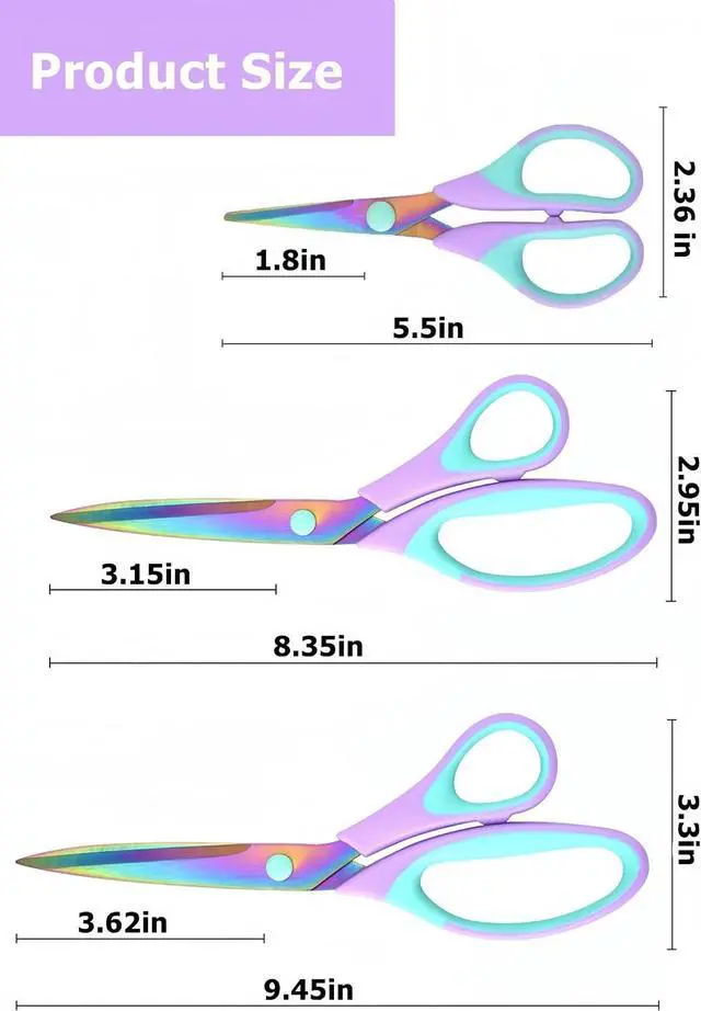 Alt view image 2 of 5 - Craft Scissors 3 Pack, Purple Green, 5, 8, 10 inch