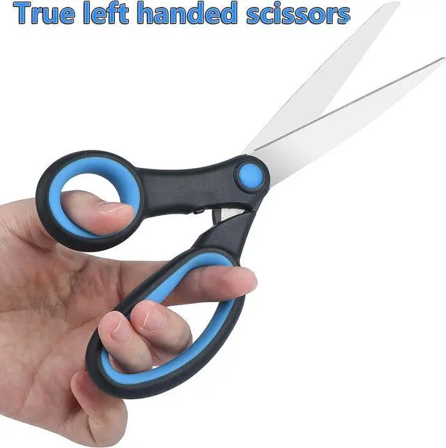 Alt view image 2 of 7 - Left Handed Scissors for Adults Kids Student, 8 Inch 2-Pack, Black/Blue