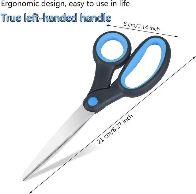 Alt view image 3 of 7 - Left Handed Scissors for Adults Kids Student, 8 Inch 2-Pack, Black/Blue