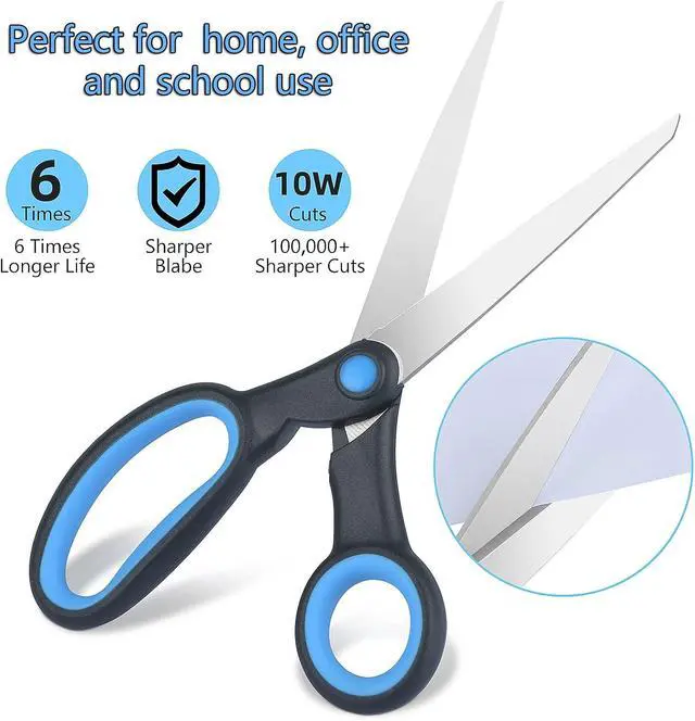 Alt view image 6 of 7 - Left Handed Scissors for Adults Kids Student, 8 Inch 2-Pack, Black/Blue