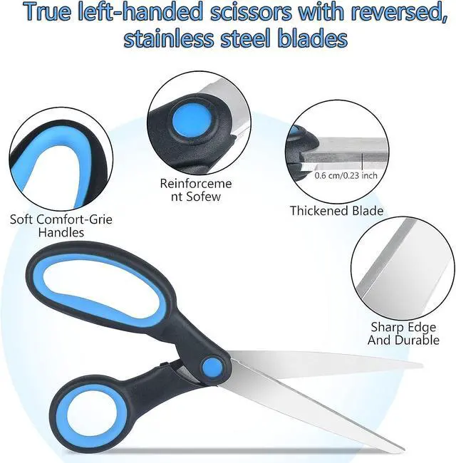 Alt view image 5 of 7 - Left Handed Scissors for Adults Kids Student, 8 Inch 2-Pack, Black/Blue