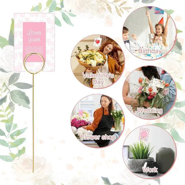 Alt view image 5 of 7 - 20 Pcs Floral Pick Card Holder Picture Holders Wire Clip for Tables, DIY Craft Gift Card Holder for Centerpieces Memo Holder Metal Place Card Holders for Party Birthday Office Cake Topper