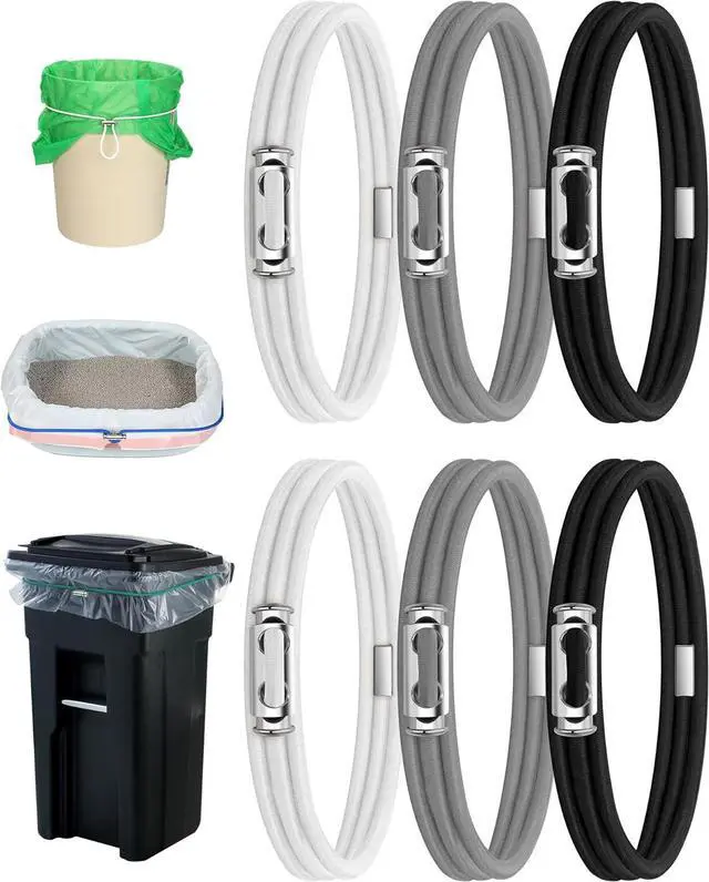 Main image of Garbage Can Rubber Bands Cord Lock Adjustable Design Trash Can Bands Fits 4-33 Gallon Trash Cans (6pcs (black,grey,white))