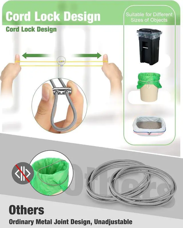 Alt view image 2 of 7 - Garbage Can Rubber Bands Cord Lock Adjustable Design Trash Can Bands Fits 4-33 Gallon Trash Cans (6pcs (black,grey,white))