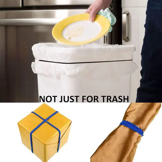 Alt view image 4 of 6 - Trash Can Bands Set of 3, Fits 13 to 32 Gallon Cans, Hongmed Elastic Rubber Bands for Kitchen/Office/Garage, Secure Garbage Bags(Black/Blue/Green)