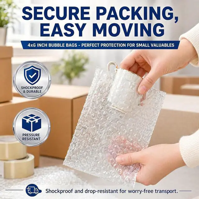 Alt view image 4 of 6 - 50 Pack Bubble Cushion Bags, 4×6 InchTransparent Non-Self-Sealing Bubble Cushion Bags, Plastic Shockproof Protective Packaging Bags, Suitable for Packing, Storing Fragile Items, Shipping and Moving.