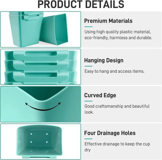 Alt view image 2 of 7 - 5 Pack Hanging Cup Holders, Multipurpose Rolling Cart Accessories Utility Cart Accessories for Art Craft Supplies, Space Saving Hanging Storage Basket Pencil Holder Makeup Organizers (Blue)