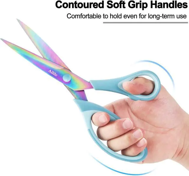 Alt view image 4 of 7 - Craft Scissors, All Purpose Sharp Titanium Blade Shears, Comfortable Grips, School Scissors Set of 3 pack, Ideal for Office, Home, Sewing, Fabric, Kitchen, Arts and DIY Supplies, 9.3"/8.5"/5.6", Blue