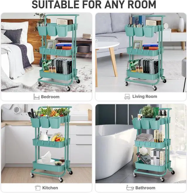 Alt view image 4 of 7 - 5 Pack Hanging Cup Holders, Multipurpose Rolling Cart Accessories Utility Cart Accessories for Art Craft Supplies, Space Saving Hanging Storage Basket Pencil Holder Makeup Organizers (Blue)