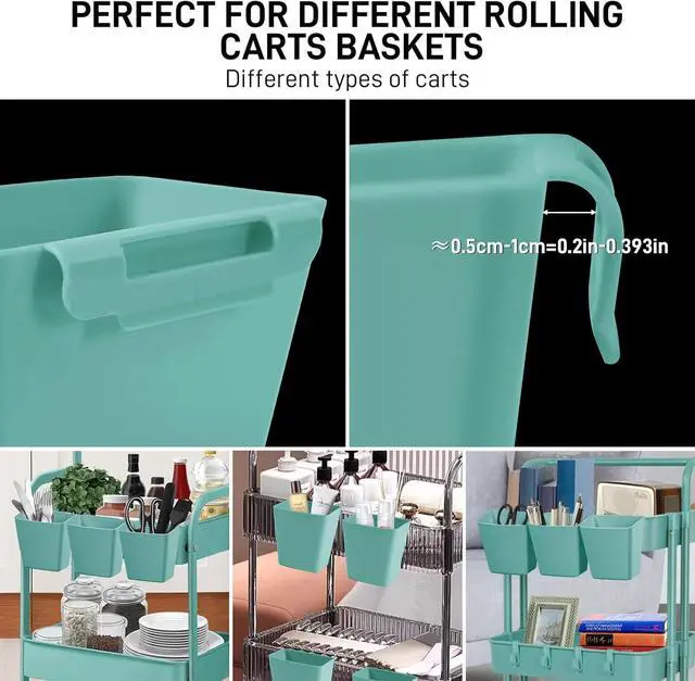 Alt view image 5 of 7 - 5 Pack Hanging Cup Holders, Multipurpose Rolling Cart Accessories Utility Cart Accessories for Art Craft Supplies, Space Saving Hanging Storage Basket Pencil Holder Makeup Organizers (Blue)