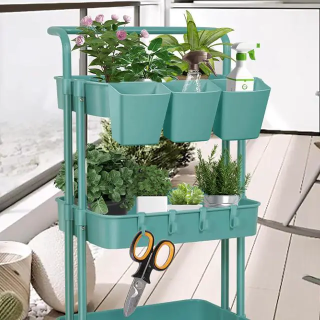 Alt view image 6 of 7 - 5 Pack Hanging Cup Holders, Multipurpose Rolling Cart Accessories Utility Cart Accessories for Art Craft Supplies, Space Saving Hanging Storage Basket Pencil Holder Makeup Organizers (Blue)