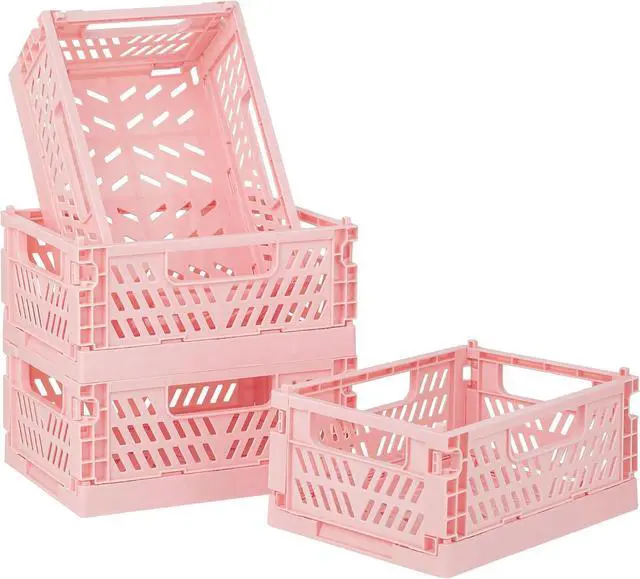 Main image of 4 Pack Pink Plastic Baskets, Small Crate Storage Baskets for Organizing