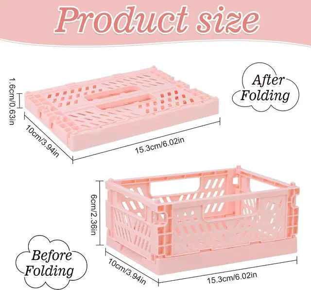 Alt view image 2 of 6 - 4 Pack Pink Plastic Baskets, Small Crate Storage Baskets for Organizing
