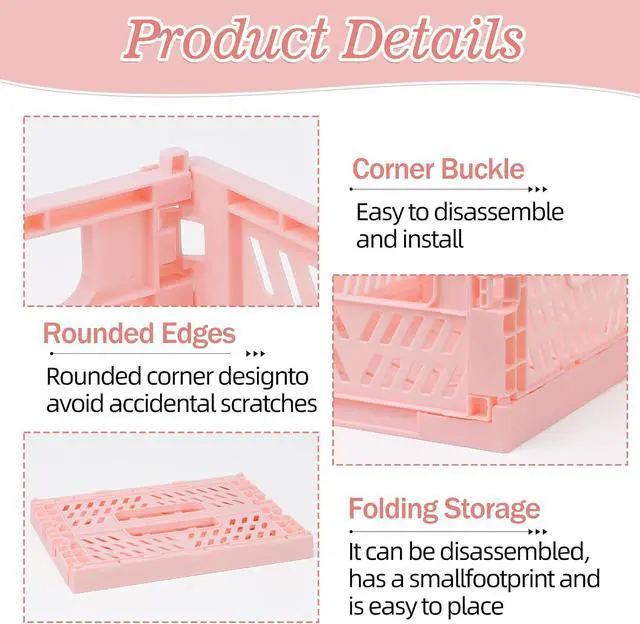 Alt view image 3 of 6 - 4 Pack Pink Plastic Baskets, Small Crate Storage Baskets for Organizing