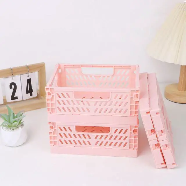 Alt view image 4 of 6 - 4 Pack Pink Plastic Baskets, Small Crate Storage Baskets for Organizing