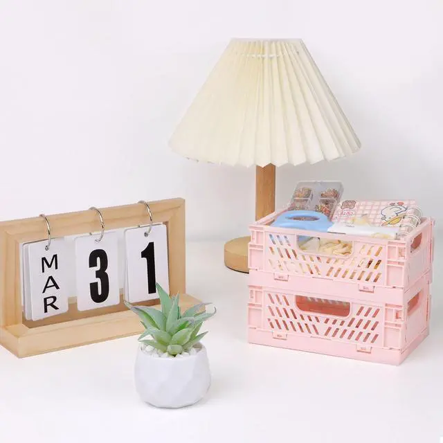 Alt view image 5 of 6 - 4 Pack Pink Plastic Baskets, Small Crate Storage Baskets for Organizing