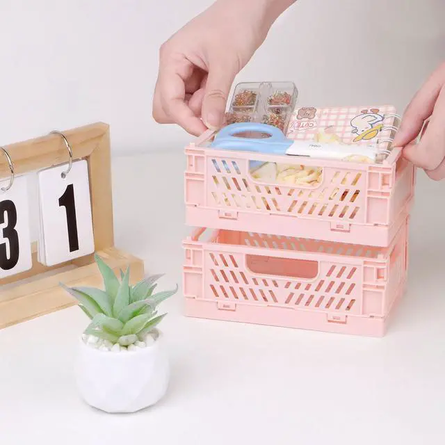 Alt view image 6 of 6 - 4 Pack Pink Plastic Baskets, Small Crate Storage Baskets for Organizing