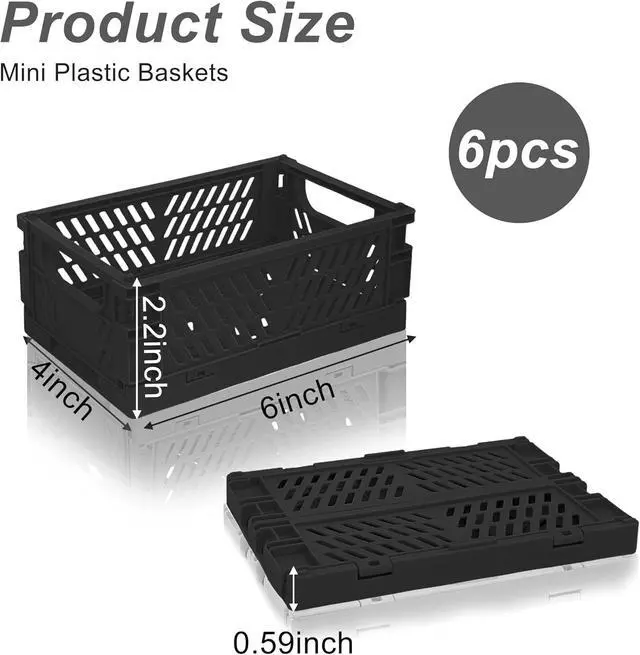 Alt view image 2 of 7 - 6 Pack Mini Foldable Small Plastic Baskets for Organizing and StorageCollapsible Storage Crates,Mini Bins for Home Kitchen Bedroom Bathroom Office (Black, Small 6x4x2.2)