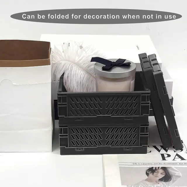 Alt view image 7 of 7 - 6 Pack Mini Foldable Small Plastic Baskets for Organizing and StorageCollapsible Storage Crates,Mini Bins for Home Kitchen Bedroom Bathroom Office (Black, Small 6x4x2.2)