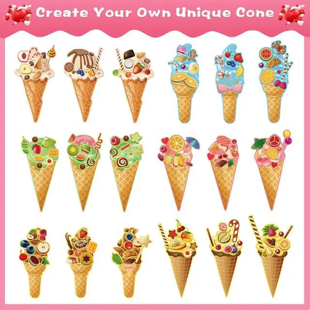 Alt view image 7 of 7 - Ice Cream Party Kids Sticker Sheets - 36 Mix and Match Decals, DIY Crafts Face Stickers for Toddlers, Donut Themed Party Decorations