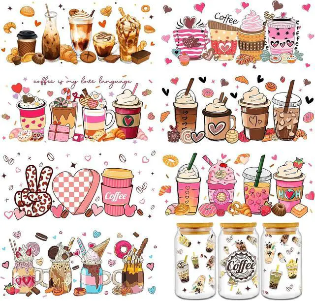 Main image of Rngmsi 8 Sheets Coffee Cake UV DTF Cup Wrap for 16 oz Cold UV DTF Stickers