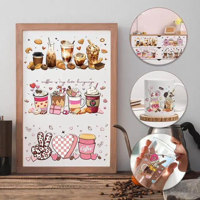 Alt view image 2 of 6 - Rngmsi 8 Sheets Coffee Cake UV DTF Cup Wrap for 16 oz Cold UV DTF Stickers