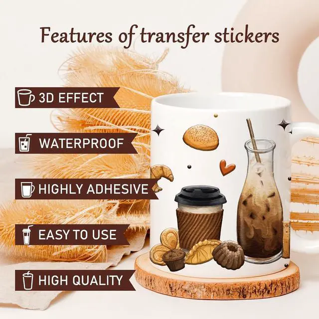 Alt view image 5 of 6 - Rngmsi 8 Sheets Coffee Cake UV DTF Cup Wrap for 16 oz Cold UV DTF Stickers